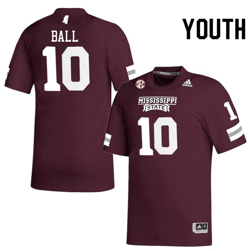 Youth #10 Cameron Ball Mississippi State Bulldogs College Football Jerseys Stitched-Maroon